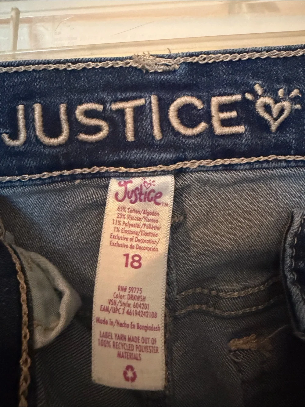 Justice Dark Blue Distressed Roll-Cuff Denim Shorts Girls 18